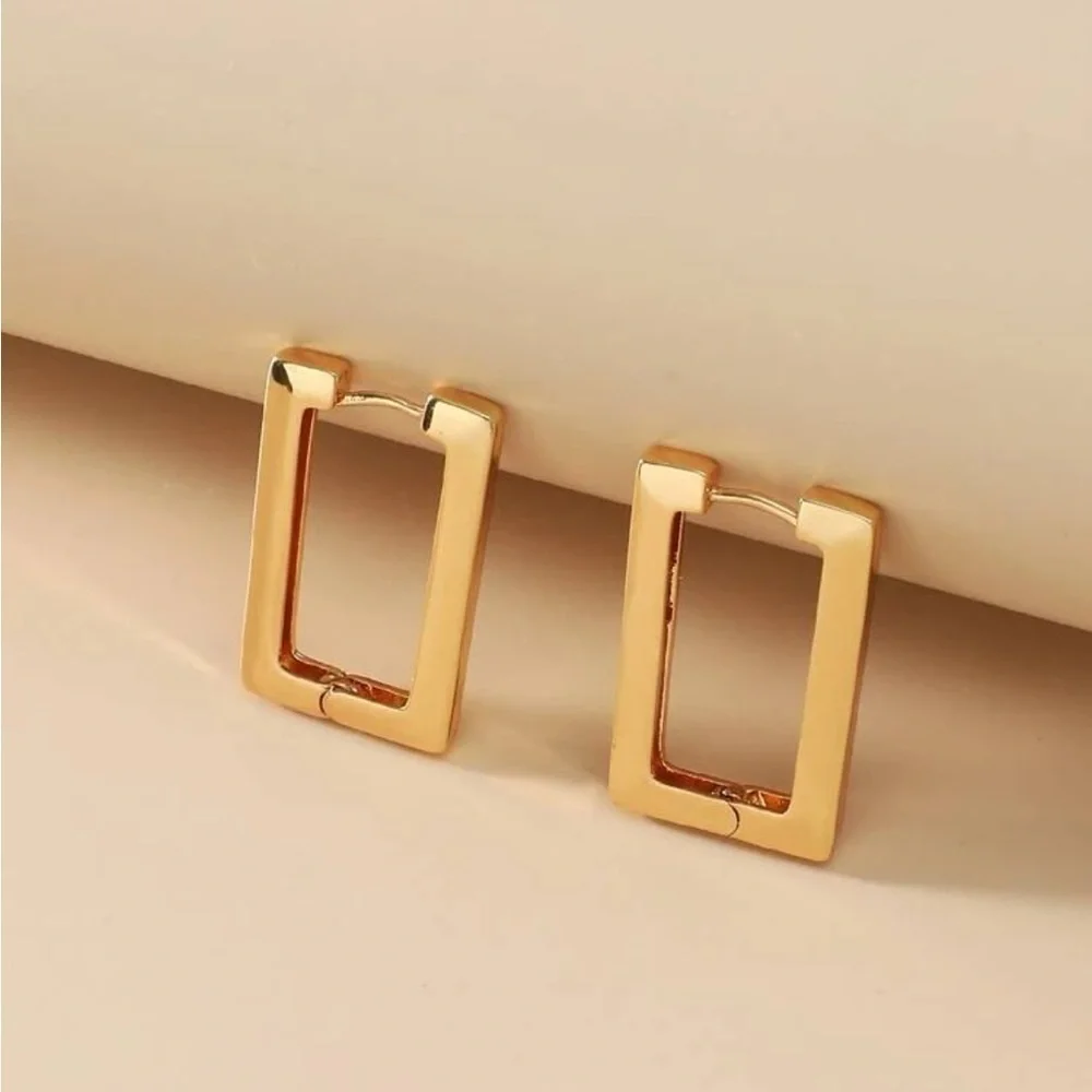 Gold rectangle Geometric Hoop Earrings